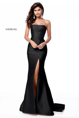 Style 51671 Sherri Hill Black Size 0 Tall Height Side slit Dress on Queenly
