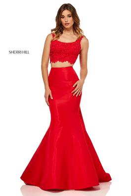 Style 52528 Sherri Hill Red Size 4 Military Tall Height Mermaid Dress on Queenly