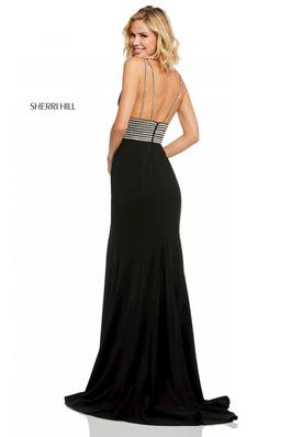 Style 52905 Sherri Hill Black Size 4 Tall Height Side slit Dress on Queenly