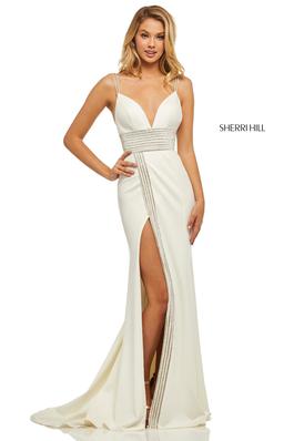 Style 52905 Sherri Hill White Size 0 Tall Height Side slit Dress on Queenly