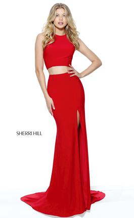 Style 50784 Sherri Hill Red Size 4 Tall Height Side slit Dress on Queenly