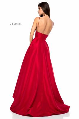 Style 51822 Sherri Hill Red Size 0 Tall Height Sorority Formal Spaghetti Strap Wedding Guest Ball gown on Queenly