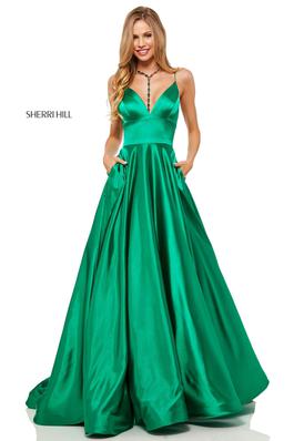 Style 52195 Sherri Hill Green Size 6 Tall Height Backless Ball gown on Queenly
