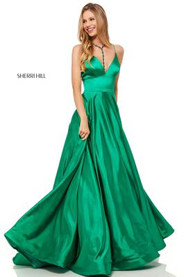 Style 52195 Sherri Hill Green Size 6 Tall Height Backless Ball gown on Queenly
