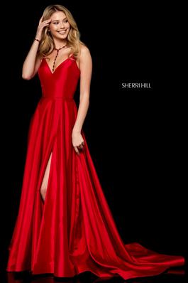 Style 52245 Sherri Hill Red Size 0 Holiday Tall Height Side slit Dress on Queenly