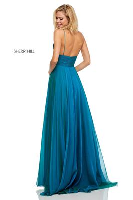 Style 52590 Sherri Hill Blue Size 0 Teal Tall Height Side slit Dress on Queenly