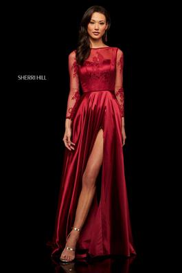Style 52765 Sherri Hill Red Size 2 Holiday Tall Height Side slit Dress on Queenly
