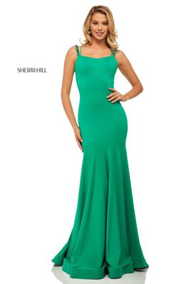 Style 52883 Sherri Hill Green Size 2 Military Emerald Tall Height Mermaid Dress on Queenly