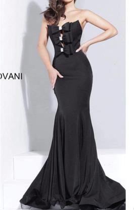 Jovani Black Size 00 Jersey Strapless Fitted Sorority Formal Train Dress on Queenly