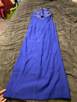 Precious Formals Blue Size 6 Black Tie Floor Length Side slit Dress on Queenly