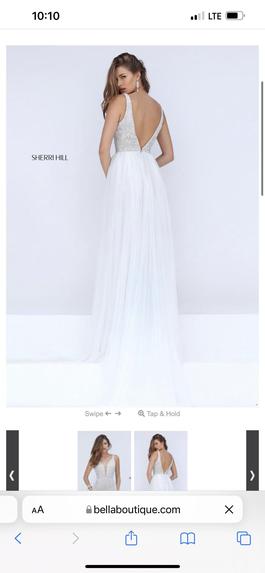 Sherri Hill White Size 4 Floor Length Plunge Overskirt Fully Beaded Straight Dress on Queenly