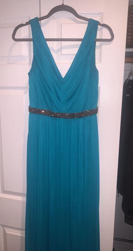 David's Bridal Blue Size 12 Floor Length $300 Straight Dress on Queenly