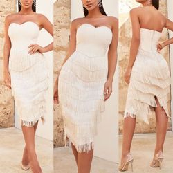 Lavish ALICE Nude Size 2 Pageant Fringe Corset Cocktail Dress on Queenly