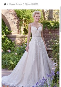 Maggie Sottero Rebecca Ingram Allison SES305 White Size 12 Ivory Gold A-line Dress on Queenly