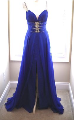 Jovani Royal Blue Size 2 Pageant Beaded Top Train Dress on Queenly