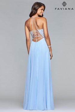 Faviana Blue Size 4 50 Off Plunge Side Slit Spaghetti Strap A-line Dress on Queenly