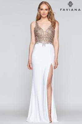 Style 10204 Faviana Rose Gold Size 0 Jersey Side slit Dress on Queenly