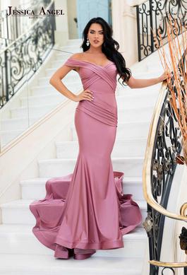 Style 721 Jessica Angel Pink Size 4 Jersey Fitted Mermaid Dress on Queenly
