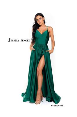 Style 894 Jessica Angel Green Size 12 Halter Side slit Dress on Queenly