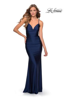 Style 27501 La Femme Blue Size 2 Military Straight Dress on Queenly