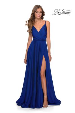 Style 28611 La Femme Blue Size 2 Side slit Dress on Queenly