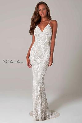 Style 48710 Scala Silver Size 2 Straight Dress on Queenly