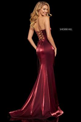 Style 52961 Sherri Hill Red Size 0 Strapless Side slit Dress on Queenly
