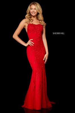 Style 52338 Sherri Hill Red Size 0 Pageant Fitted Mermaid Dress on Queenly