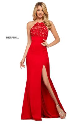 Style 53394 Sherri Hill Red Size 0 Pageant Side slit Dress on Queenly
