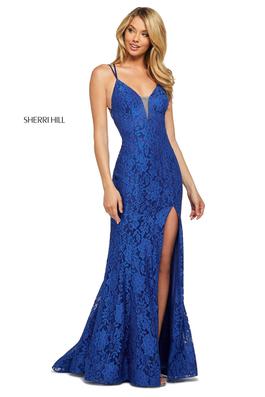 Style 53660 Sherri Hill Blue Size 0 Side slit Dress on Queenly