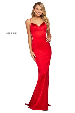 Style 53388 Sherri Hill Red Size 6 Straight Dress on Queenly