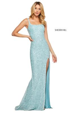Style 53569 Sherri Hill Light Blue Size 2 Side slit Dress on Queenly
