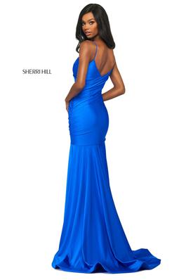 Style 53809 Sherri Hill Blue Size 2 Pageant Side slit Dress on Queenly