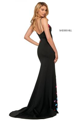 Style 54069 Sherri Hill Multicolor Size 4 Fitted Side slit Dress on Queenly