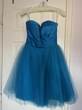 Sherri Hill Blue Size 2 Silk Strapless Wedding Guest A-line Dress on Queenly