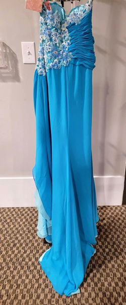 Style 6851 Alyce Paris Blue Size 6 Floor Length $300 Straight Dress on Queenly
