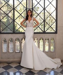 Style Carlo  (LINED) Pronovias White Size 16 Corset Pageant Wedding Mermaid Dress on Queenly