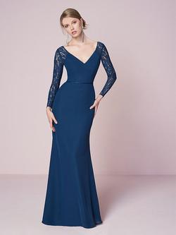 Style 22939 House of Wu Blue Size 12 Lace Sleeves Tulle Plus Size Mermaid Dress on Queenly