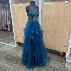 Style 5724 Blush Prom Blue Size 4 Embroidery Tall Height Appearance A-line Dress on Queenly