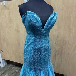 Style 147069 Jasmine Blue Size 2 Military Prom Mermaid Dress on Queenly