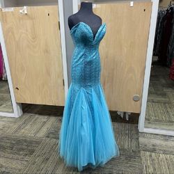 Style 147069 Jasmine Blue Size 2 Strapless Sequin Mermaid Dress on Queenly