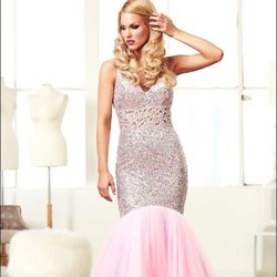 Style 64721H Mac Duggal Light Pink Size 2 Black Tie Mermaid Dress on Queenly