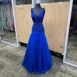 Style 65809H Mac Duggal Blue Size 4 Prom Jewelled Homecoming Mermaid Dress on Queenly
