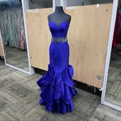 Style 65921V Mac Duggal Blue Size 14 Plus Size Strapless Tall Height Ruffles Mermaid Dress on Queenly