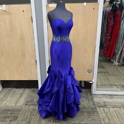 Style 65921V Mac Duggal Blue Size 14 Sequined Floor Length Ruffles Mermaid Dress on Queenly