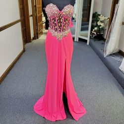 Style 85257 Mac Duggal Pink Size 6 Jewelled Sweetheart Tall Height Side slit Dress on Queenly