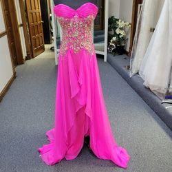Style 40387 Mac Duggal Pink Size 2 Strapless Tall Height Euphoria Side slit Dress on Queenly