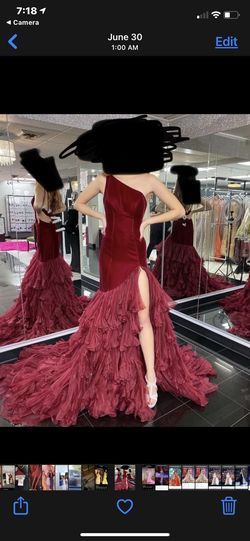 Style Couture Sherri Hill Red Size 2 Prom Custom Wedding Guest Asymmetrical Mermaid Dress on Queenly