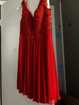 Sherri Hill Red Size 6 Lace Plunge Wedding Guest A-line Dress on Queenly