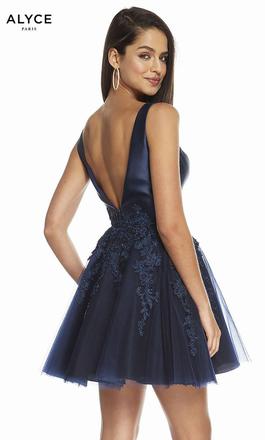 Style 3842 Alyce Paris Blue Size 00 Navy Silk Black Cocktail Dress on Queenly